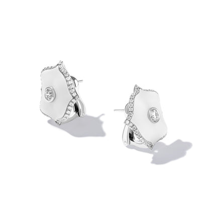 Lotus Diamond & White Ceramic Earrings