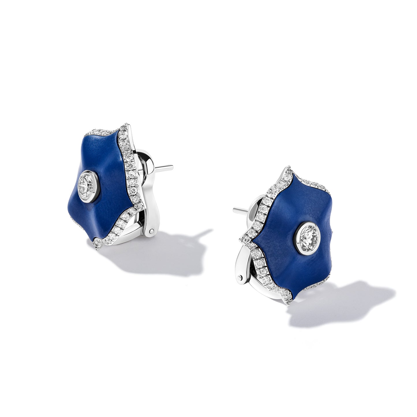 Lotus Diamond & Blue Ceramic Earrings