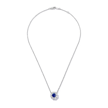 Cornflower Blue Sapphire & Diamond Pendant Necklace