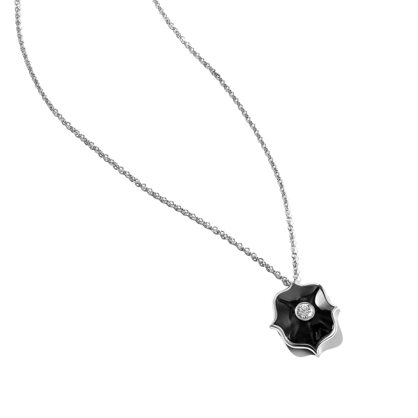 Lotus Diamond & Black Ceramic Pendant Necklace