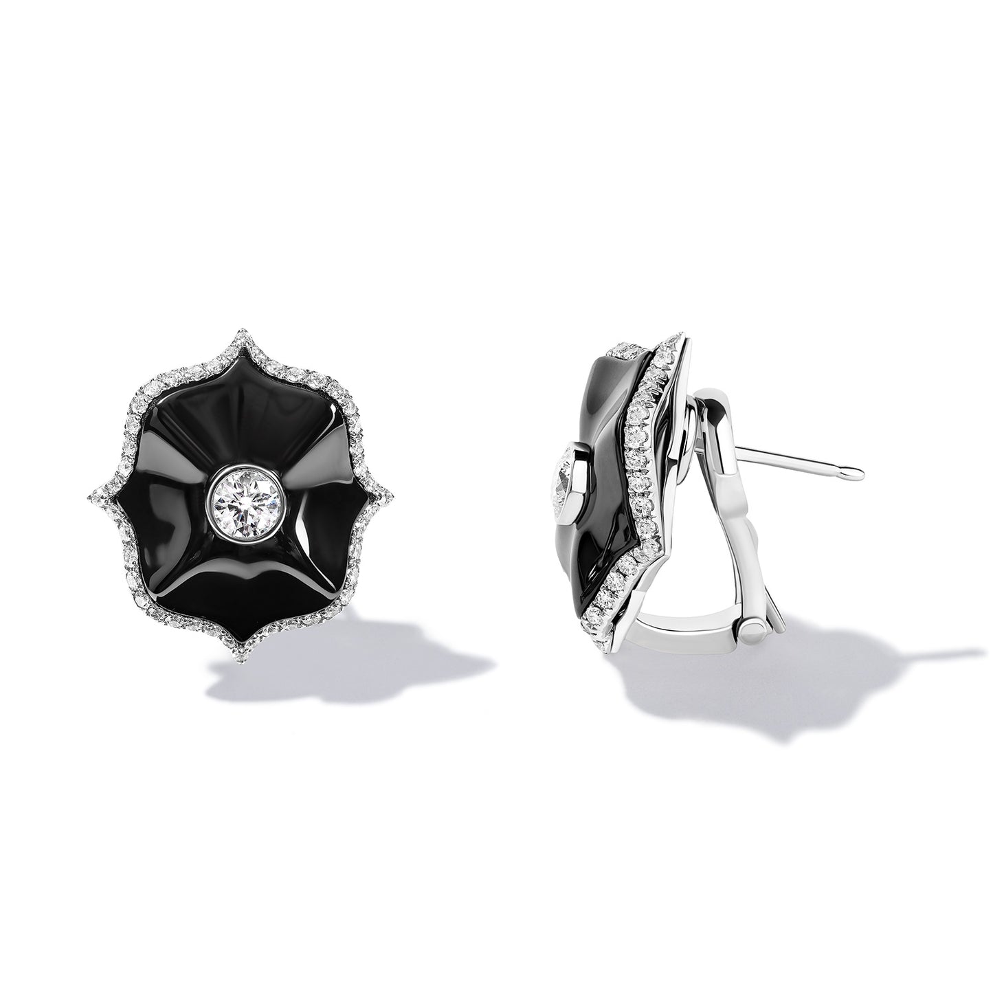 Lotus Diamond & Black Ceramic Earrings