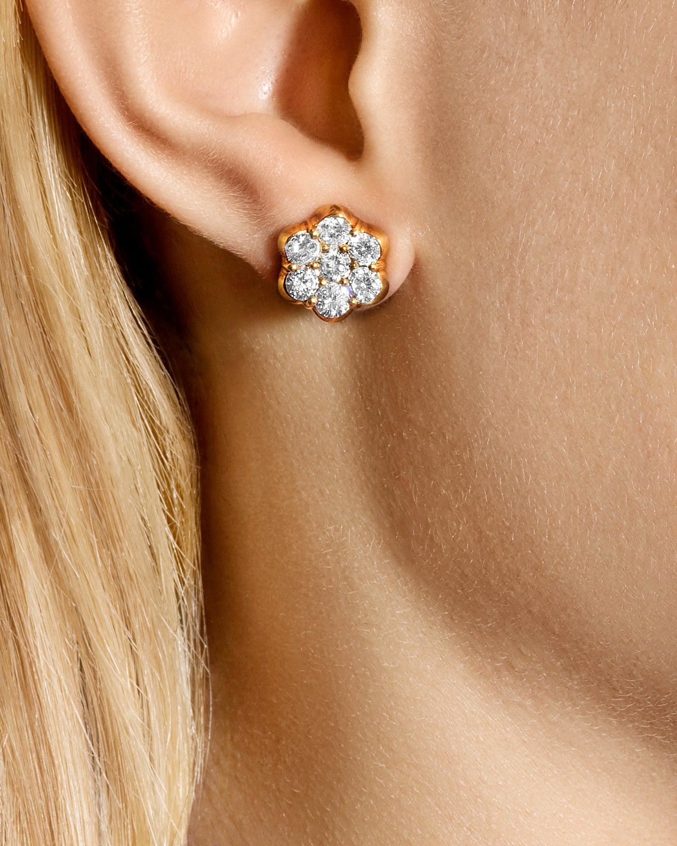 Flower Diamond & Rose Gold Stud Earrings - Small