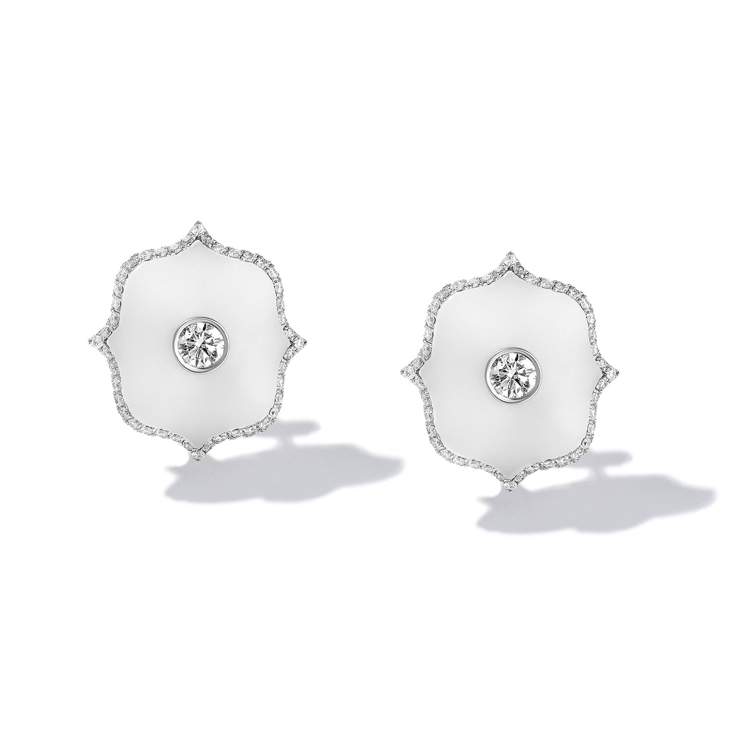 Lotus Diamond & White Ceramic Earrings