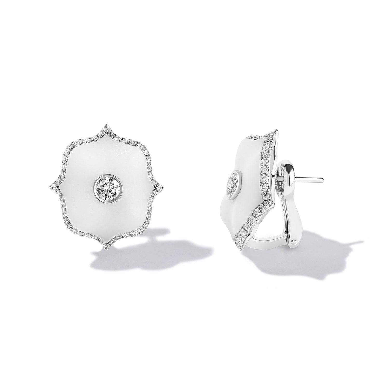 Lotus Diamond & White Ceramic Earrings