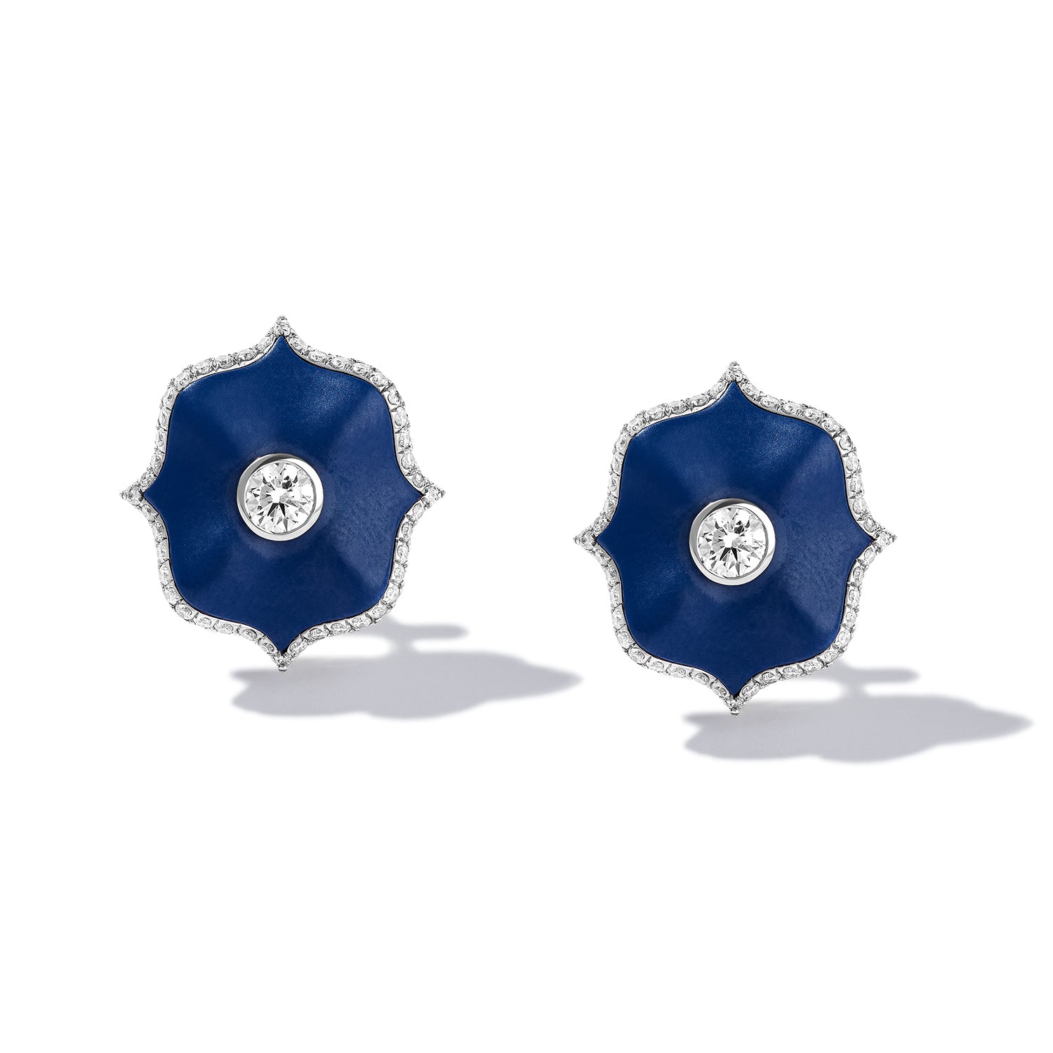 Lotus Diamond & Blue Ceramic Earrings