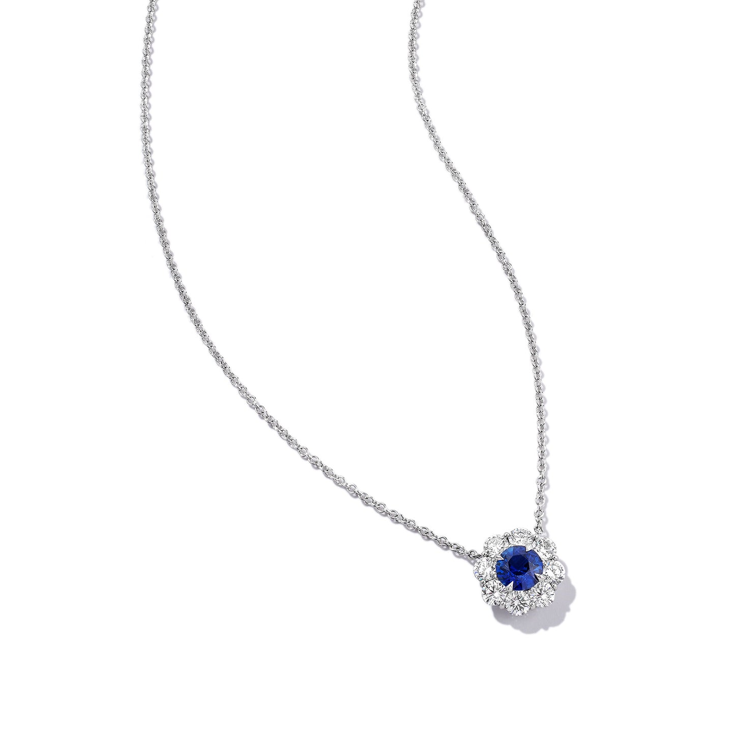 Cornflower Blue Sapphire & Diamond Pendant Necklace