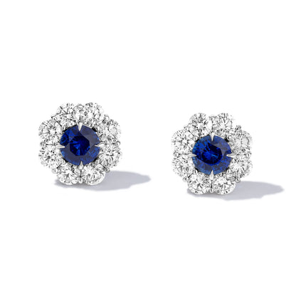 Royal Blue Sapphire & Diamond Stud Earrings