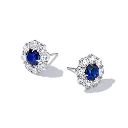 Royal Blue Sapphire & Diamond Stud Earrings