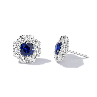 Royal Blue Sapphire & Diamond Stud Earrings