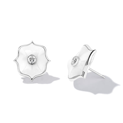 Lotus Diamond & White Ceramic Earrings