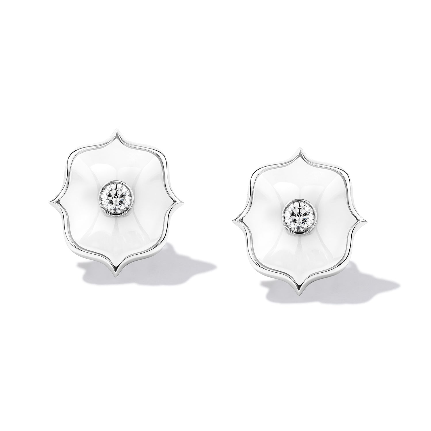 Lotus Diamond & White Ceramic Earrings