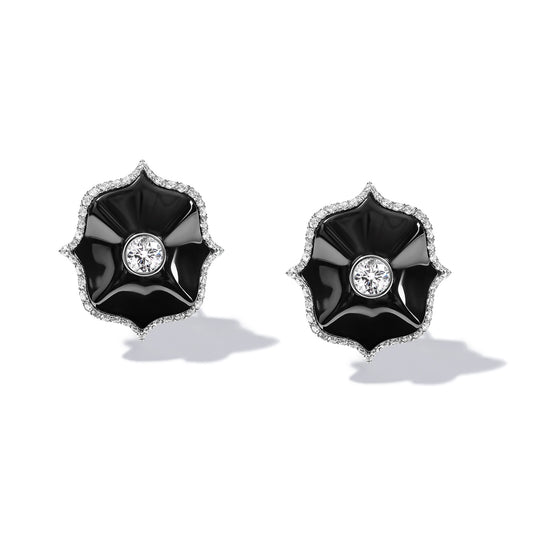 Lotus Diamond & Black Ceramic Earrings