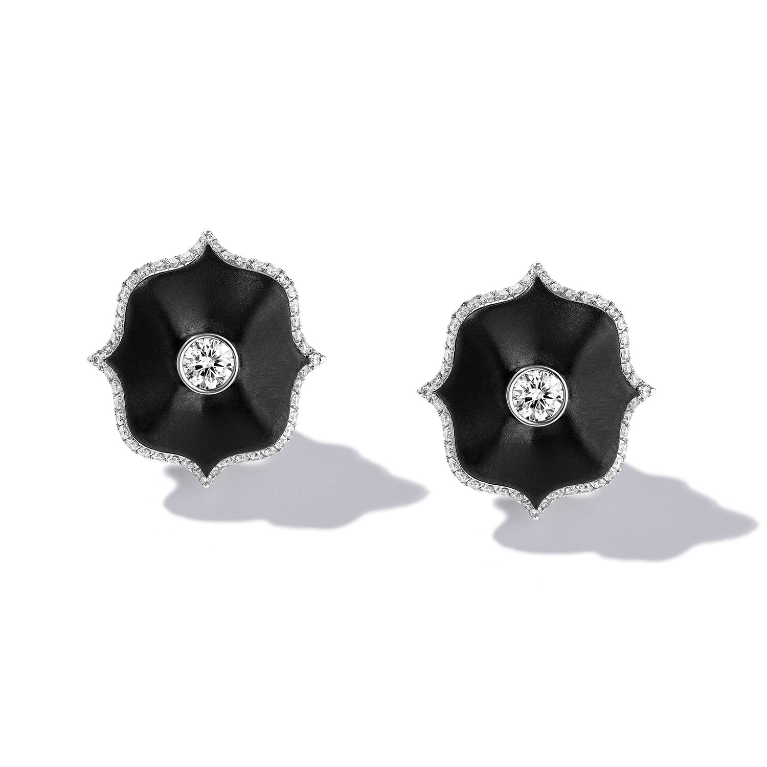 Lotus Diamond & Black Ceramic Earrings