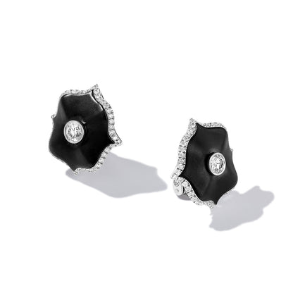 Lotus Diamond & Black Ceramic Earrings