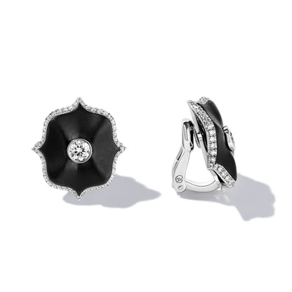 Lotus Diamond & Black Ceramic Earrings