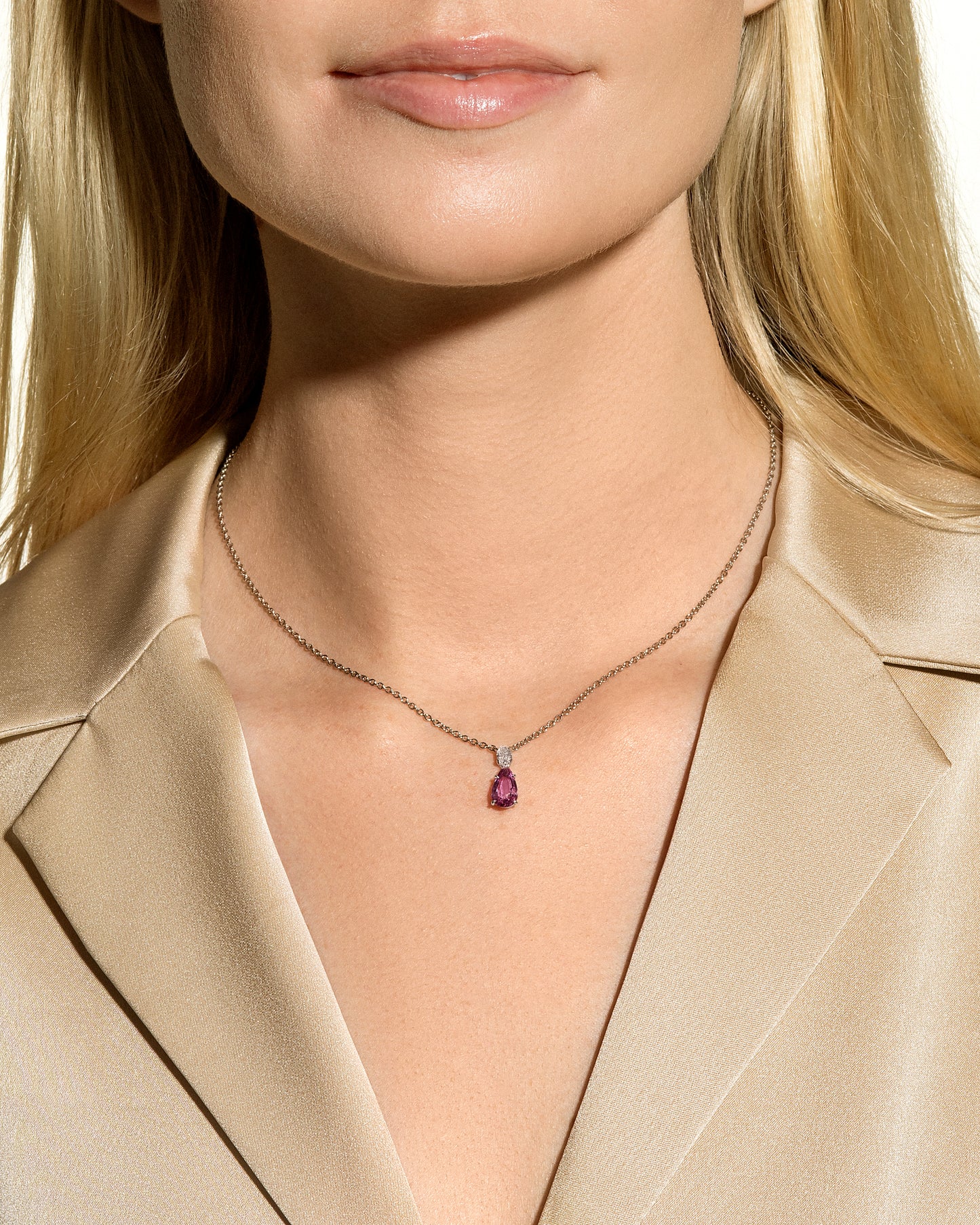 Pink Sapphire & Diamond Pendant Necklace