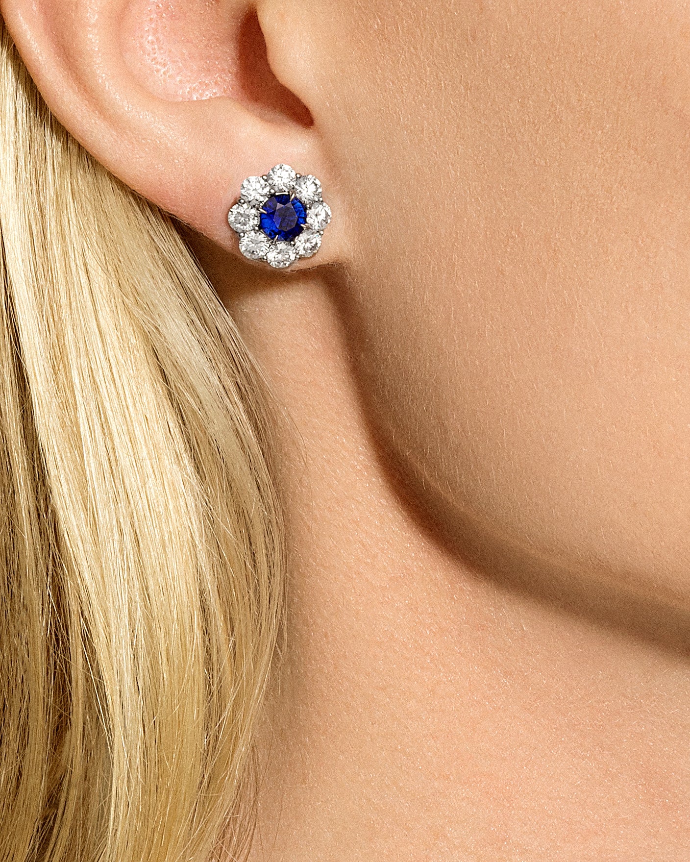Royal Blue Sapphire & Diamond Stud Earrings