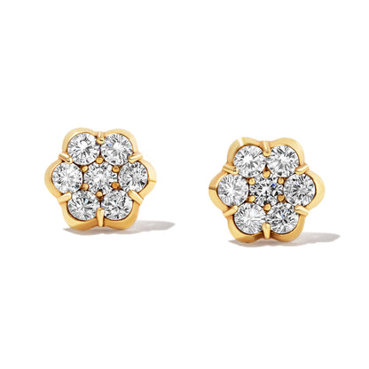 Flower Diamond & Yellow Gold Earrings - Medium