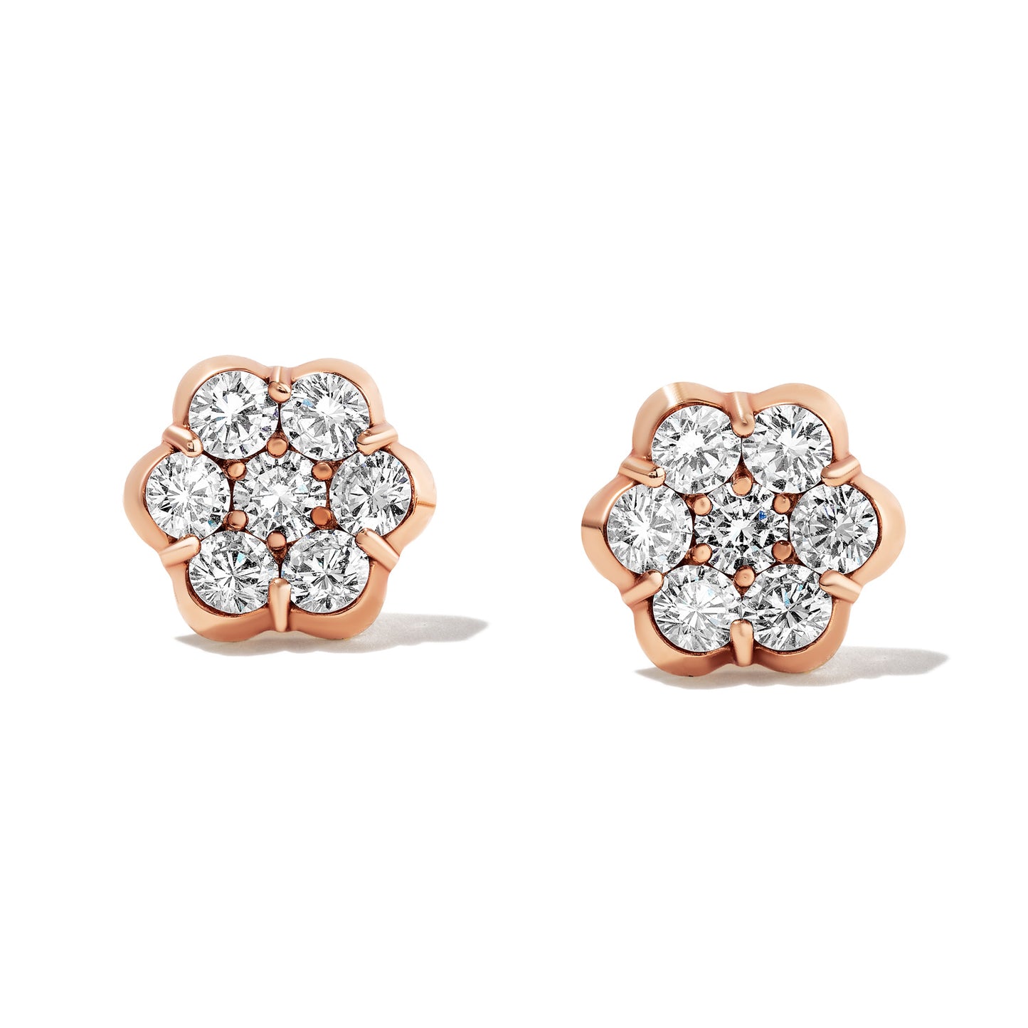 Flower Diamond & Rose Gold Stud Earrings - Small