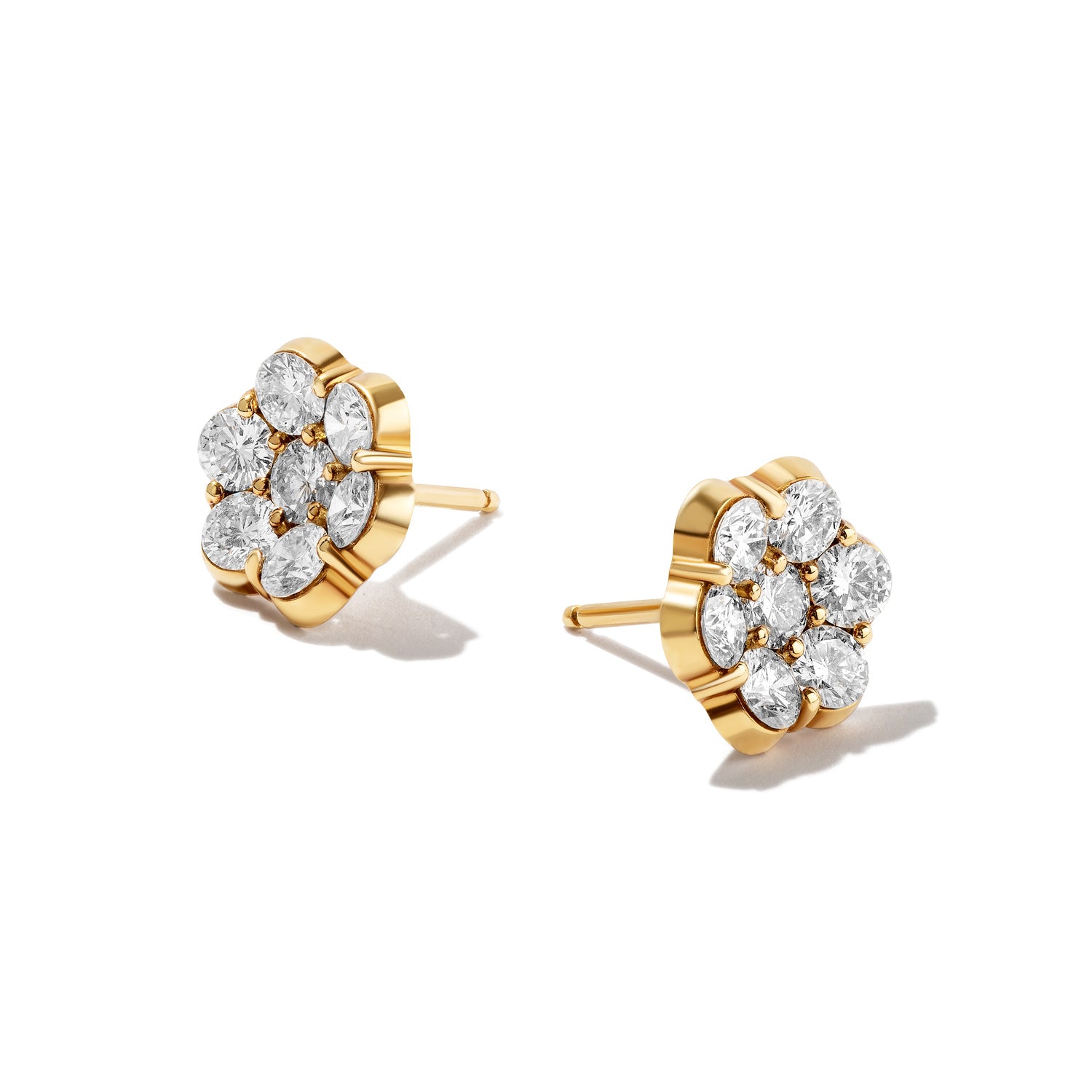 Flower Diamond & Yellow Gold Earrings - Medium