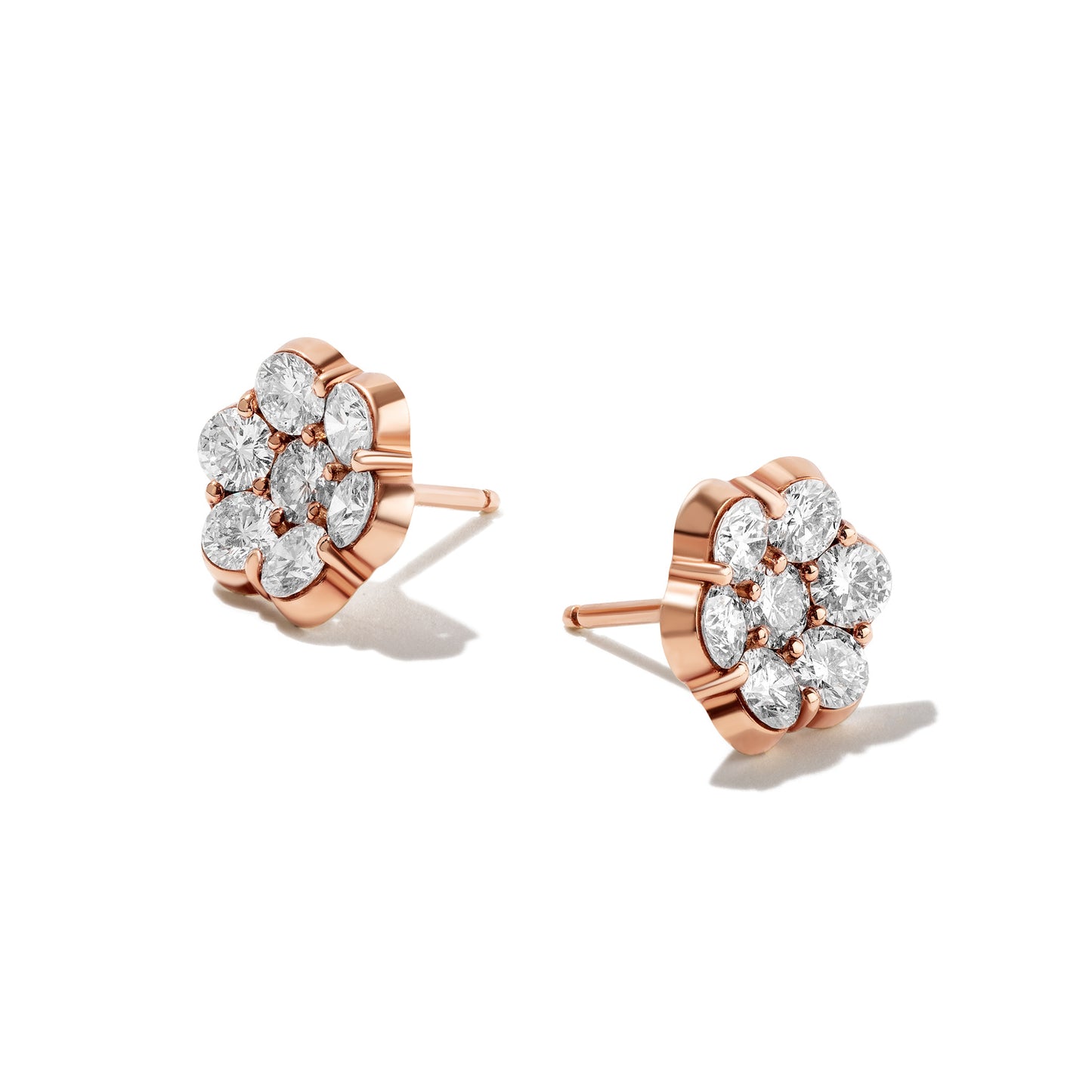 Flower Diamond & Rose Gold Stud Earrings - Small