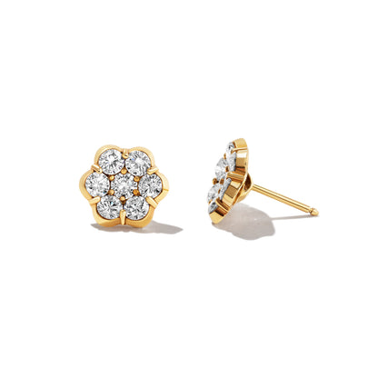 Flower Diamond & Yellow Gold Earrings - Medium