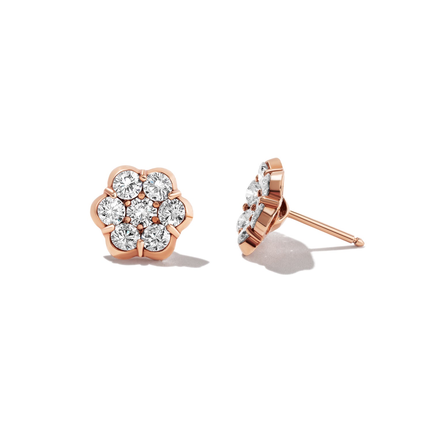 Flower Diamond & Rose Gold Stud Earrings - Small