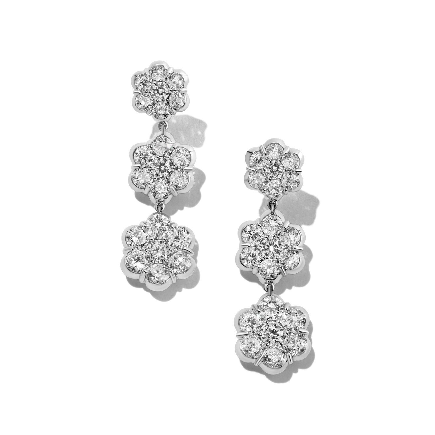 Flower Diamond & Platinum Triple Drop Earrings