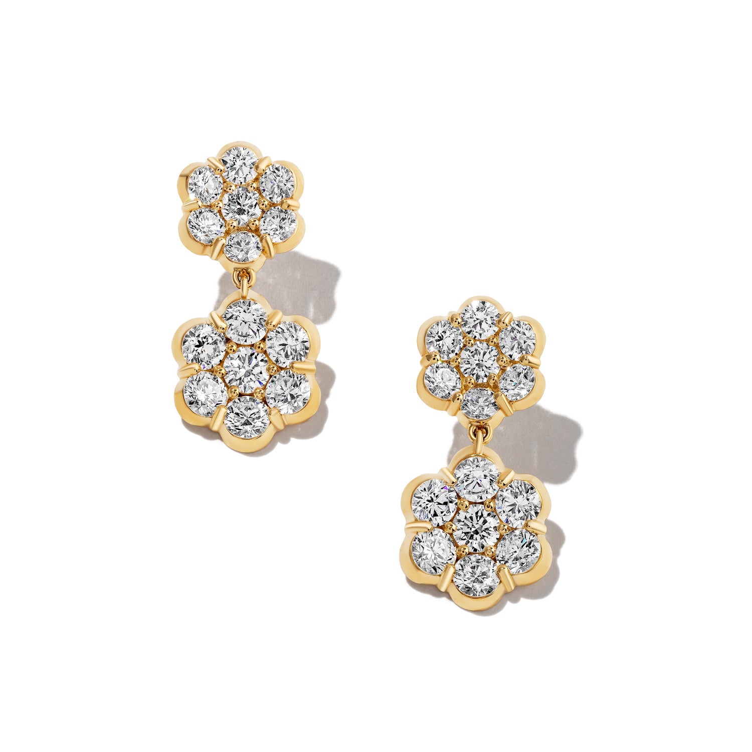 Flower Diamond & Yellow Gold Drop Earrings