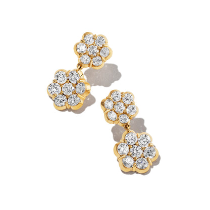 Flower Diamond & Yellow Gold Drop Earrings