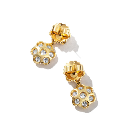 Flower Diamond & Yellow Gold Drop Earrings